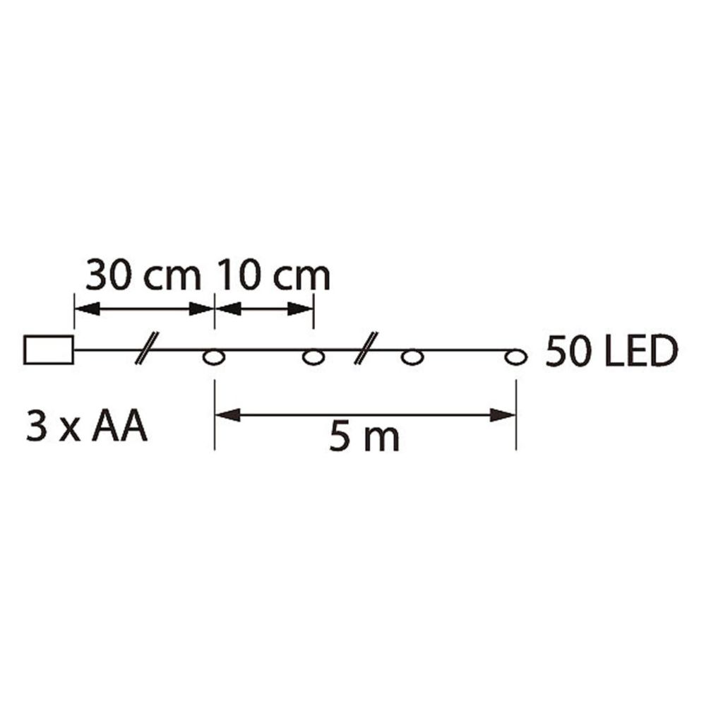 Airam Hilla 50 LED-valolanka paristokäyttöinen 3 x AA