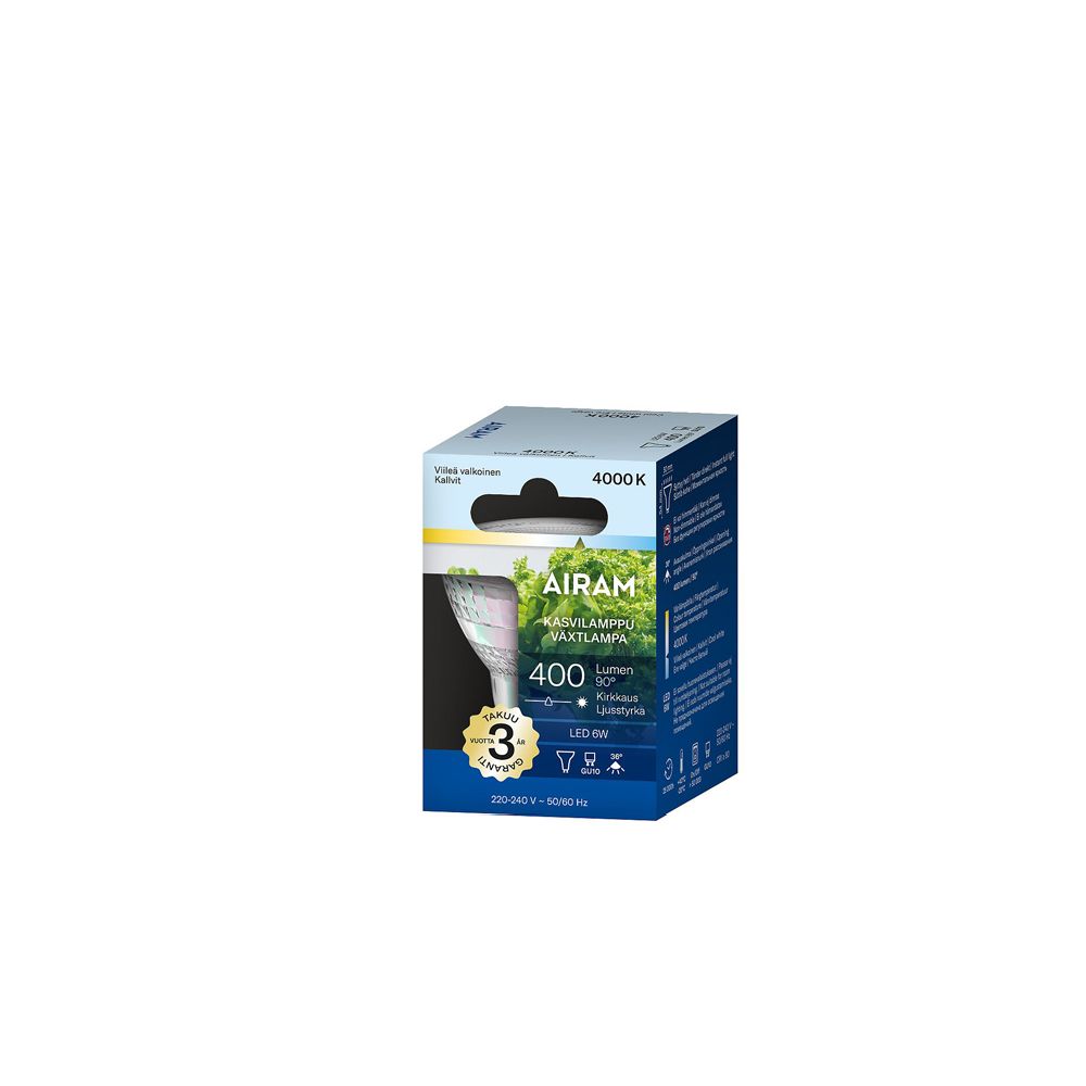 Airam Plant LED-växtlampa PAR16 GU10 6W 400lm 4000K IP20