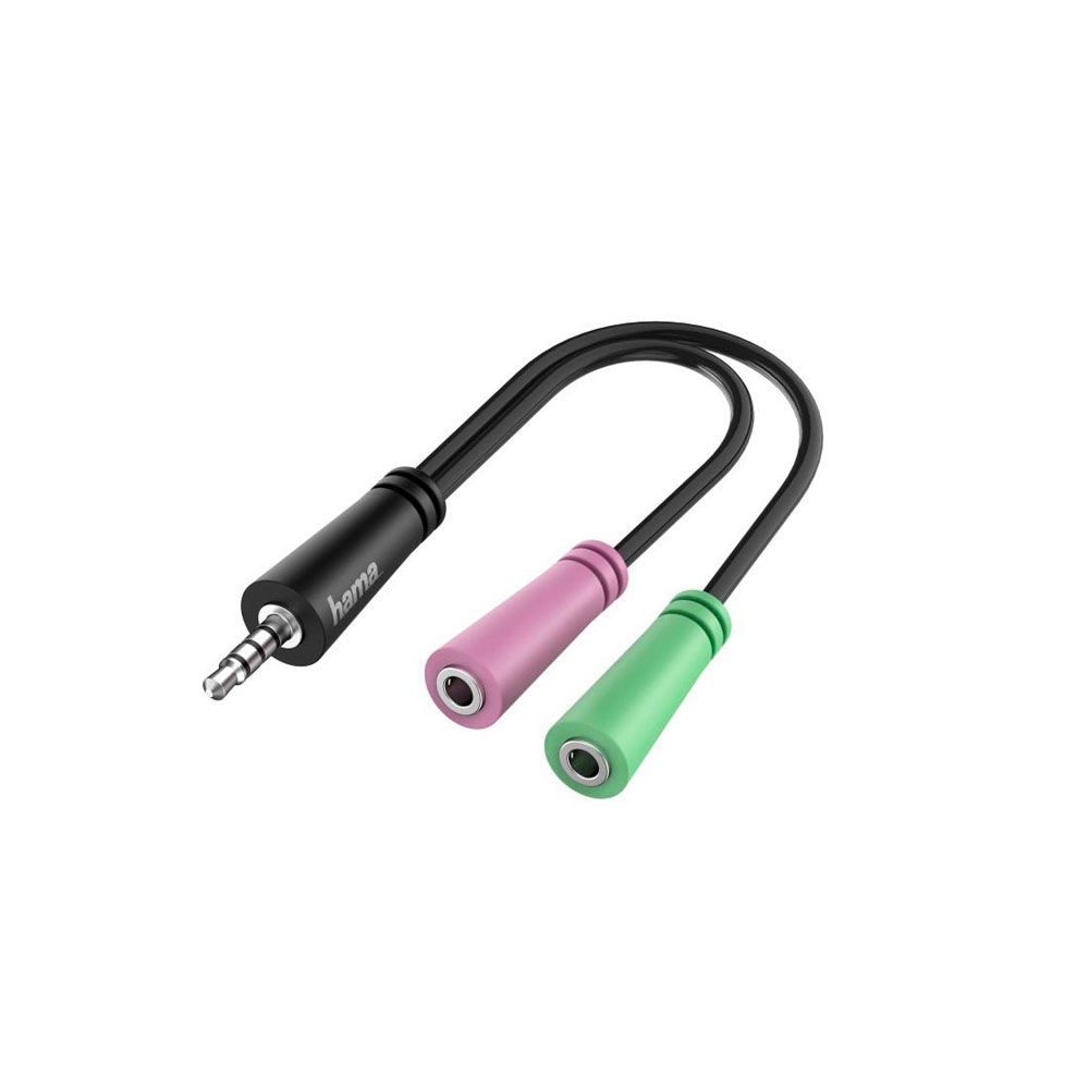 Hama Audioadapteri, 3,5 mm (4-pin) uros - 2 x 3,5 mm (3-pin) naaras, 0,15 m