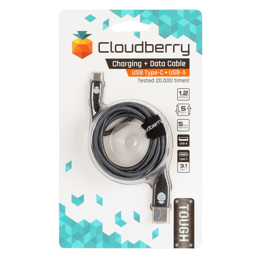 Cloudberry USB-A USB-C Rugged andmekaabel, hall, 1,2 m