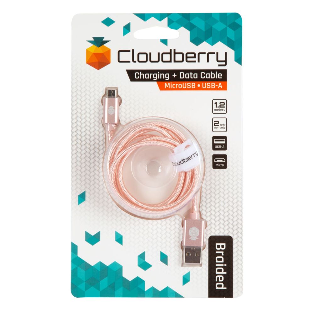Cloudberry USB-A MicroUSB vastupidav andmekaabel, roosa/kuldne, 1,2 m