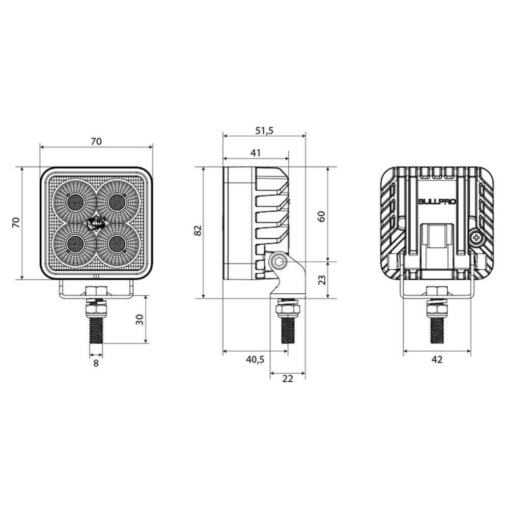 Bullpro Spectrum Square 24 LED-peruutus- ja työvalo 2750 lm 24 W neliö 9-32V R10/R23