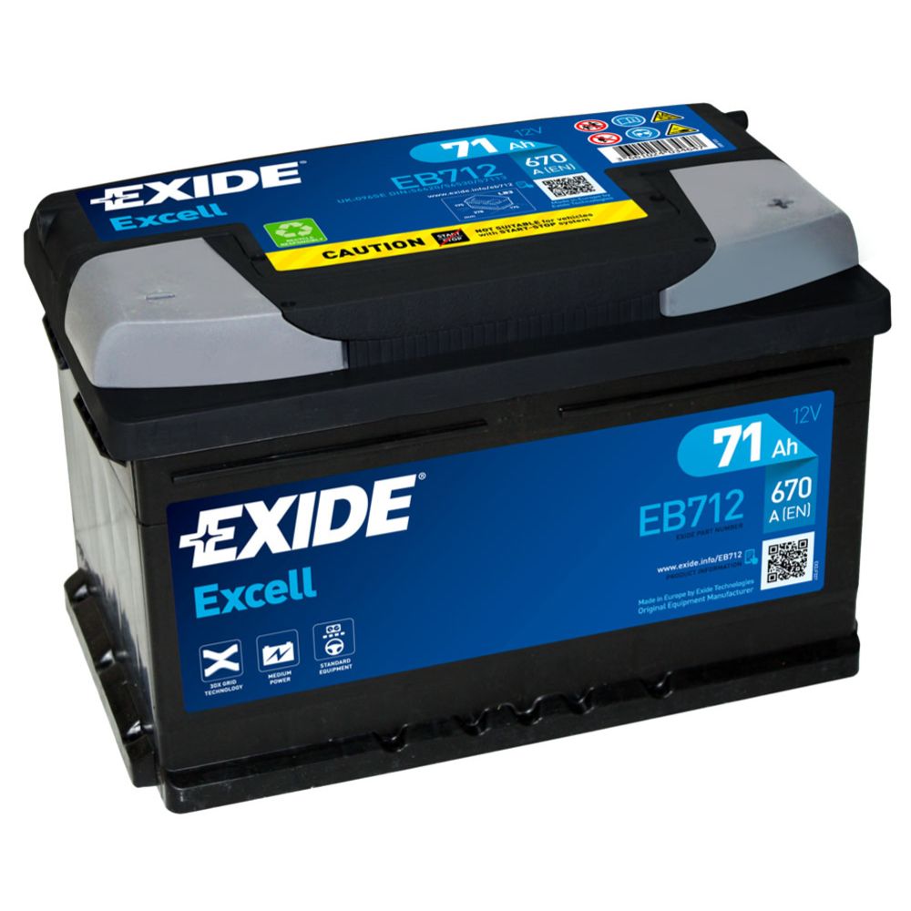 Exide EB712 71 Ah / 670 A aku, P 278 x L 175 x K 175 -+