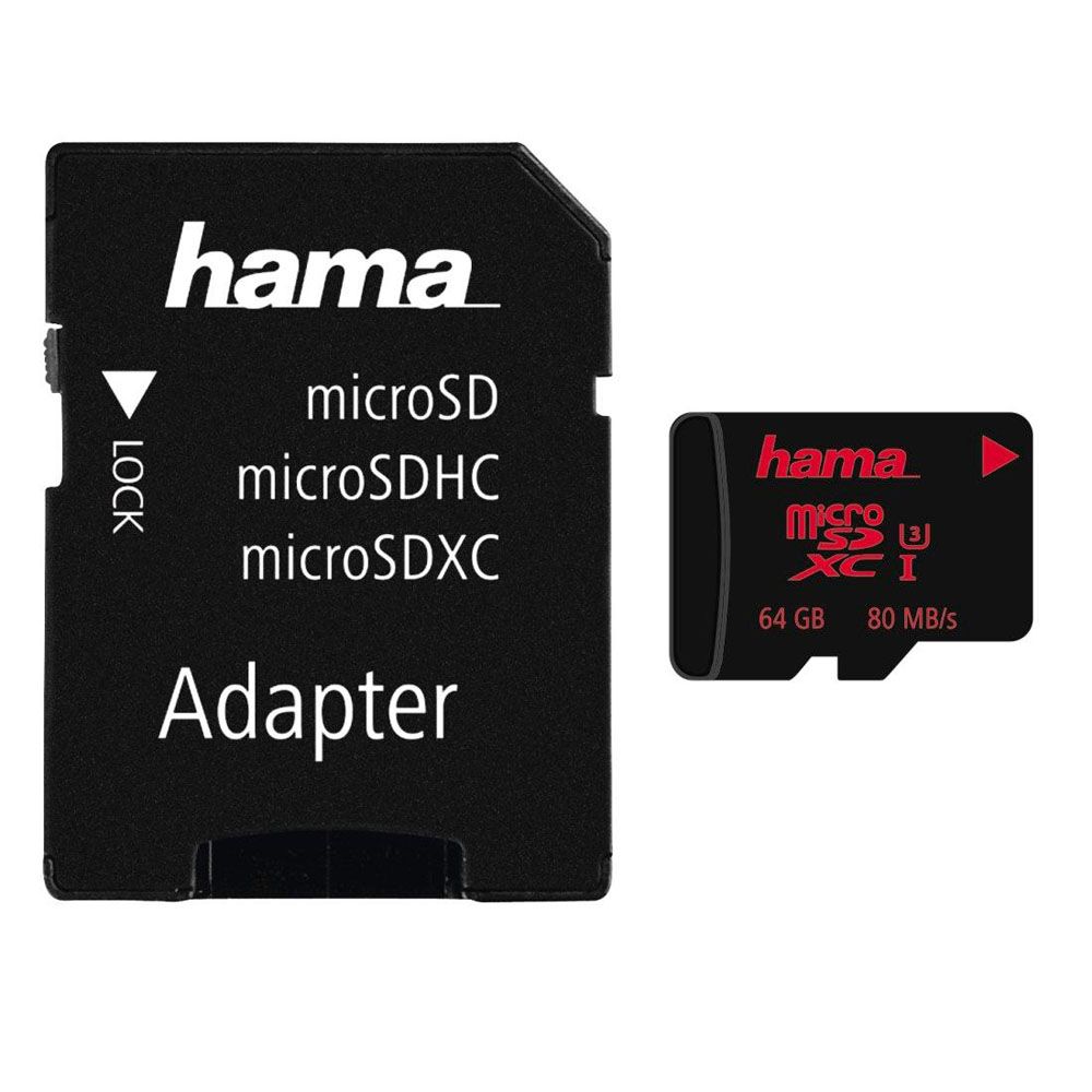 Hama microSDXC minneskort 64 GB UHS Speed Class 3 UHS-I 80 MB/s + adapter