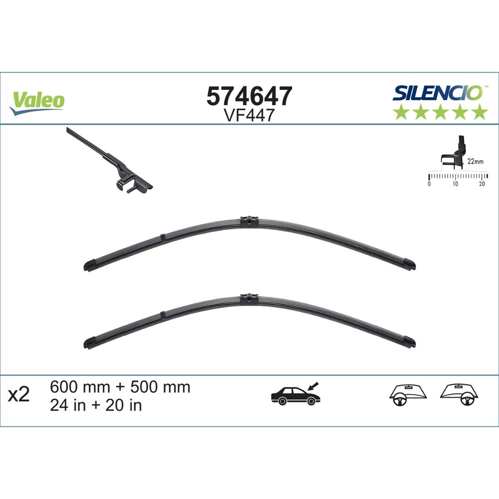 Valeo X-trm/AeroTwin VM447/VF447/A970S pyyhkijänsulkapari 60 + 50 cm