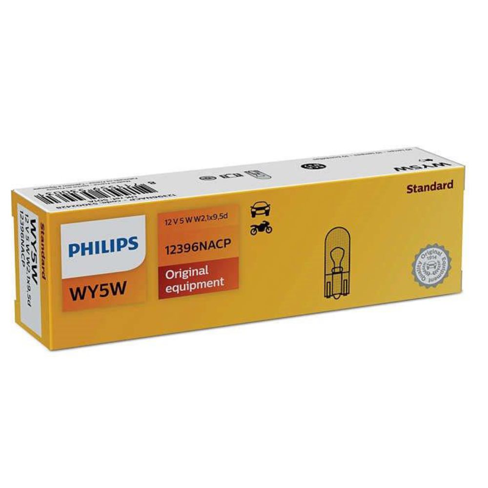 Philips klaassokliga pirn, 12 V, 5 W, WY5W, (T10), oranž, 10 tk