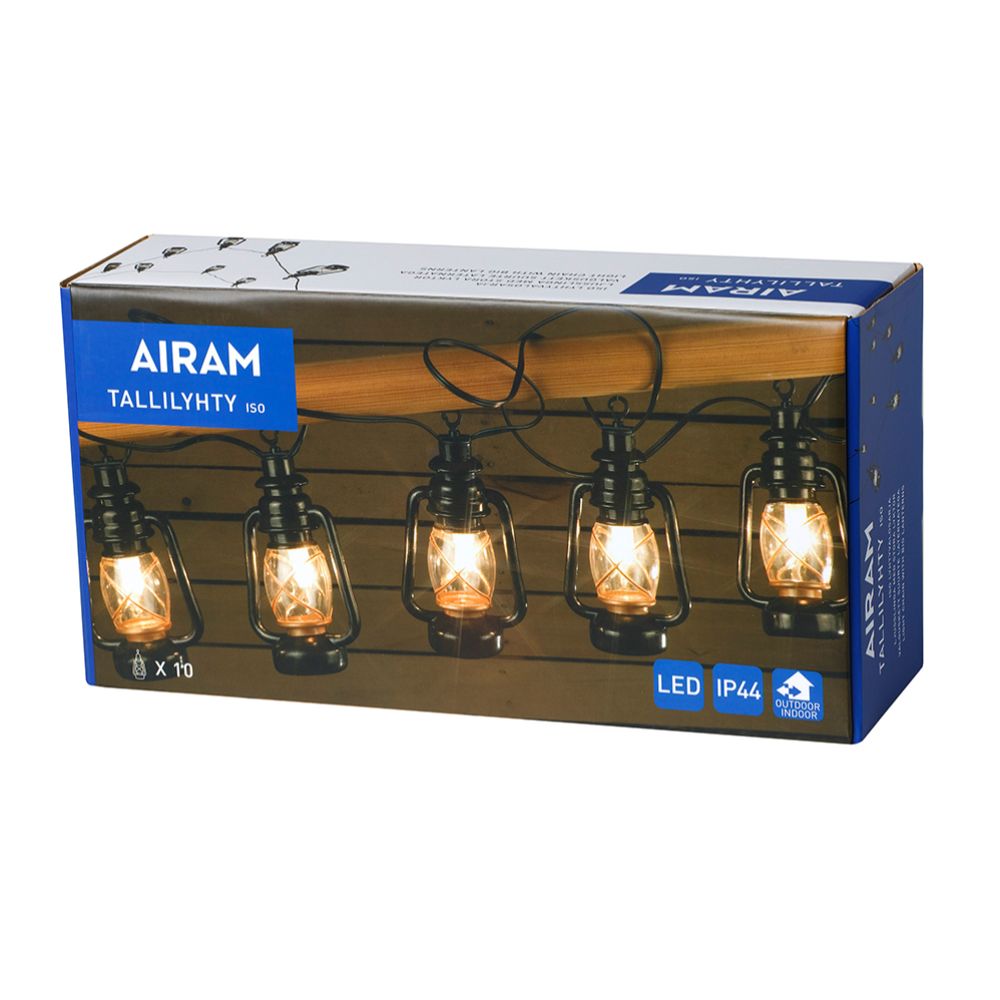 Airam Tallilatern LED lambikomplekt 10 tk must IP44