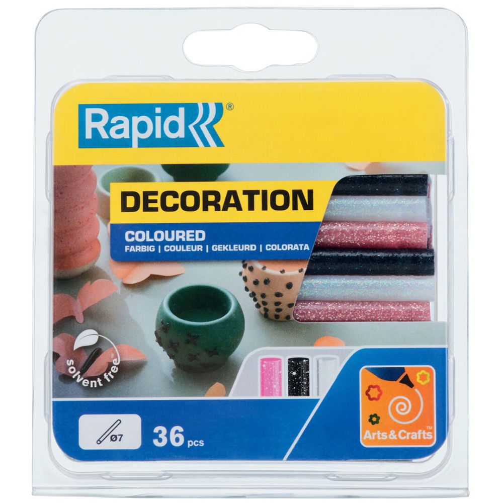 Rapid limstav svart / rosa / vit glitter Ø7 mm, 95 mm, 36 st.