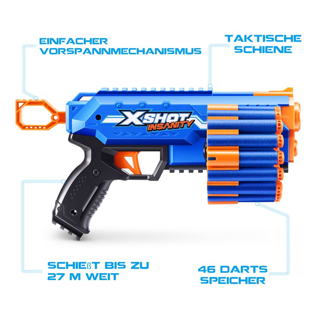 X-Shot Insanity Manic Blaster mängupüstol ja 24 noolt