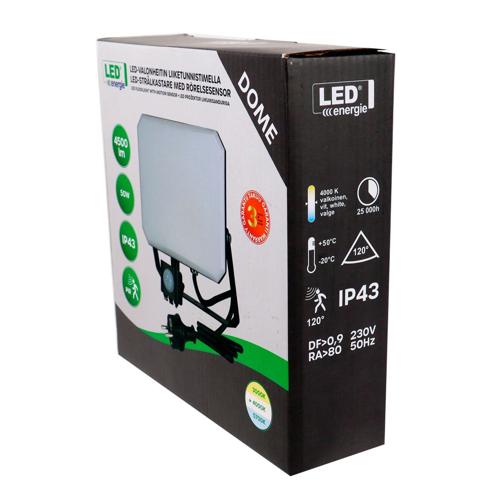 Led Energie DOME valonheitin PIR-liiketunnistimella 50 W 4500 lm 4000 K IP43