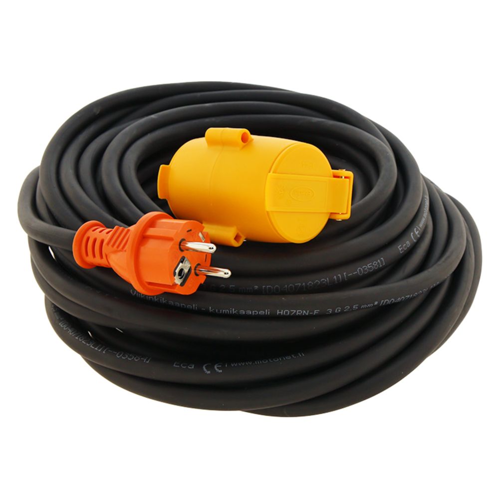 2-osaline pikendusjuhe, kummikaabel, 20 m, 3 x 2,5 mm², IP44