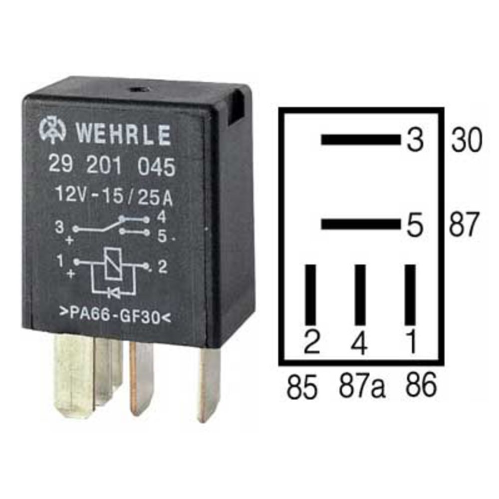 Mikrorelä 12 V/20 A 4-stifts växlande + diod