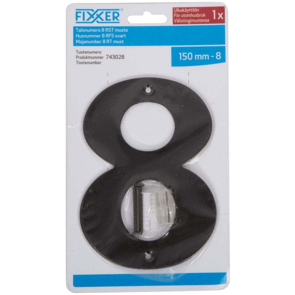 Fixxer® talonumero "8" mustaksi maalattu teräs 150 mm