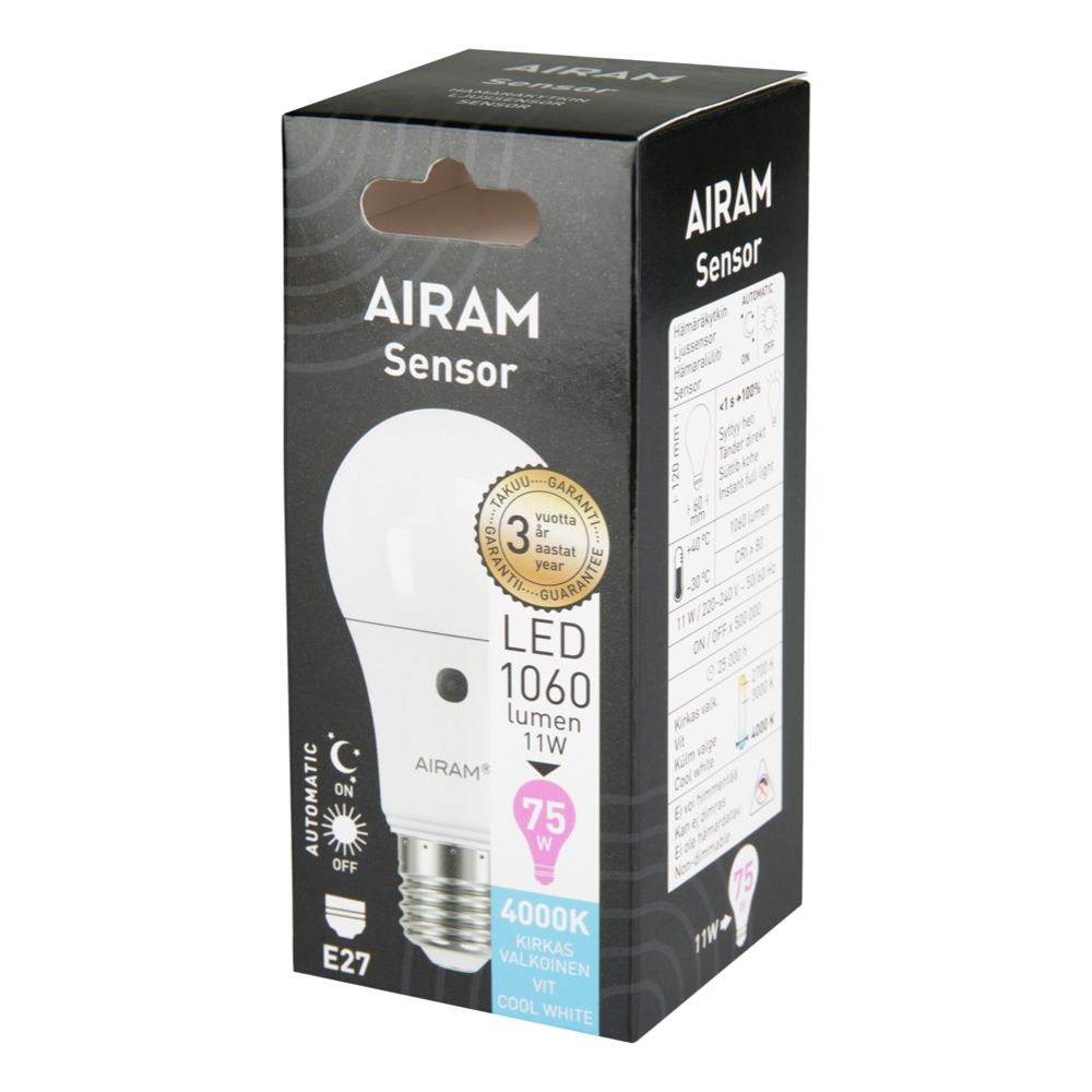 Airam LED-ümarlamp, E27, 11 W, 4000 K, 1060 lm, hämaraanduriga