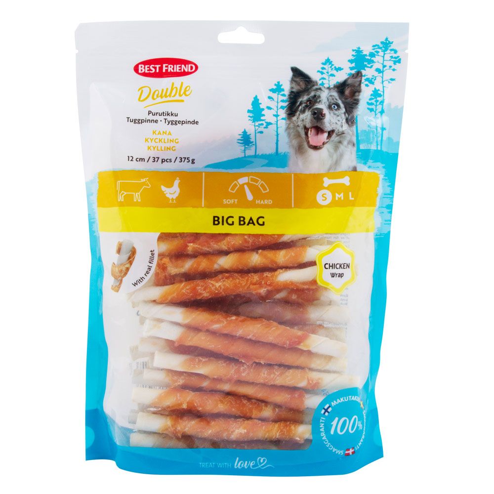 Best Friend Double kanafileega närimispulk, Big Bag, 12 cm, 37 tk, 375 g