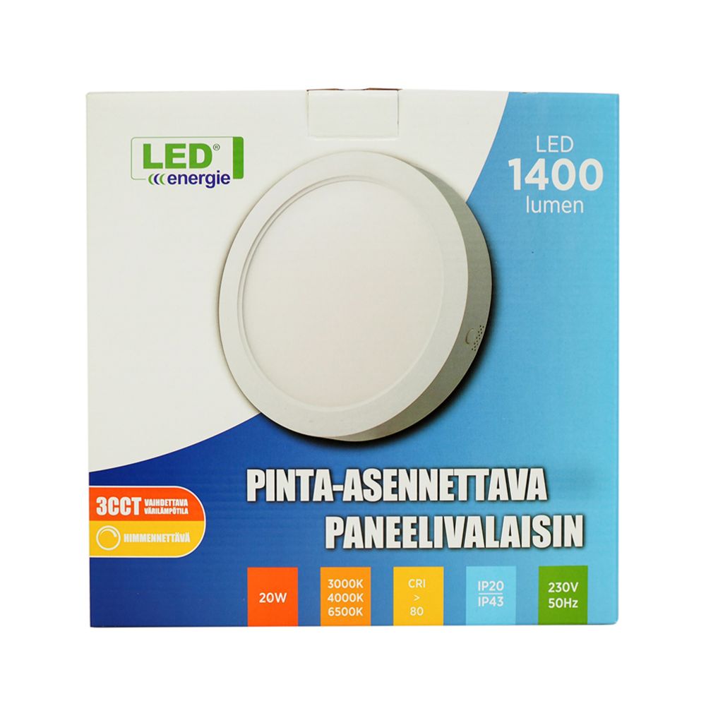 Led Energie LED-paneelivalaisin 20 W 3CCT 1400 lm himmennettävä, pinta-asennettava
