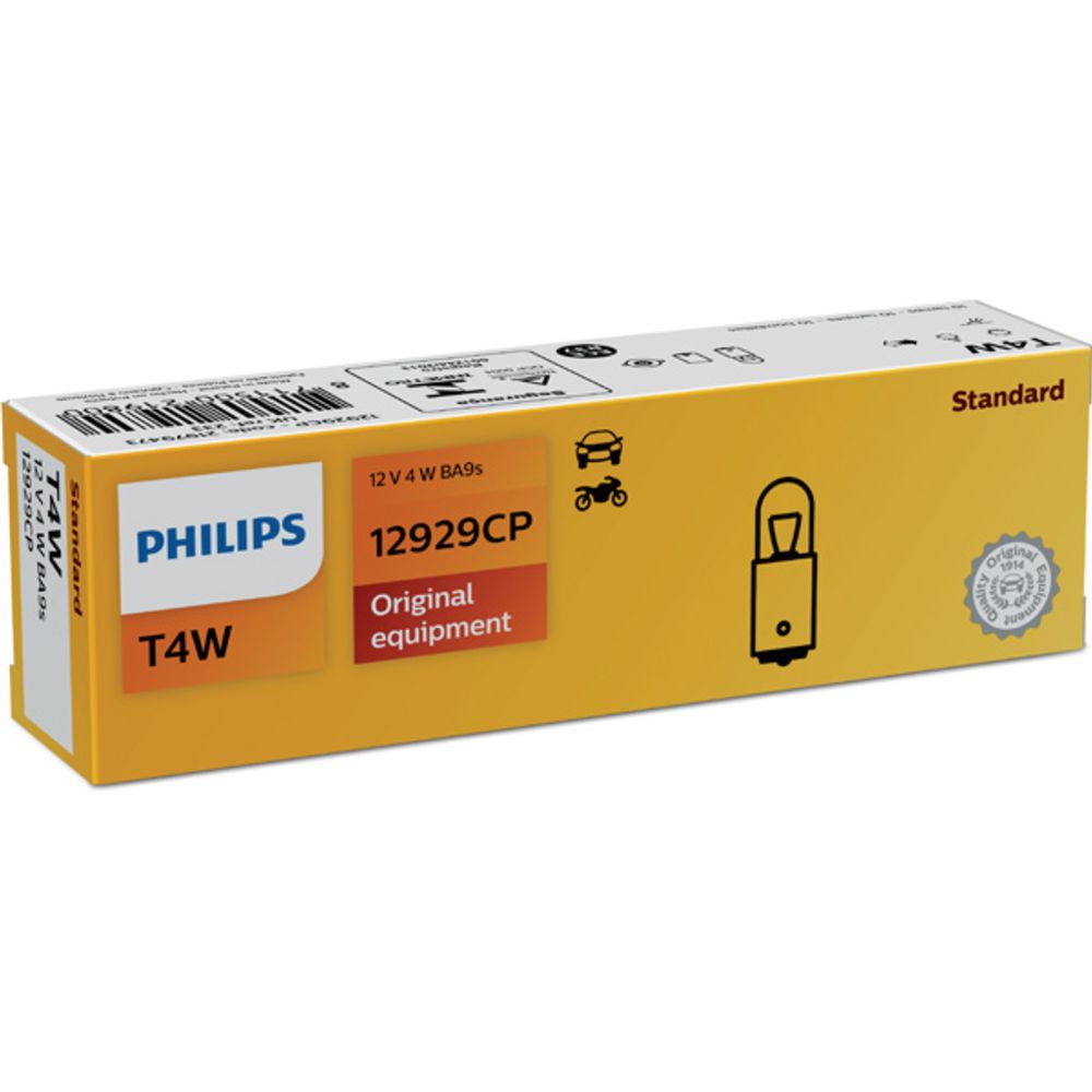 Philips BA9s metallsockellampa 12V 4W T4W 10 st.