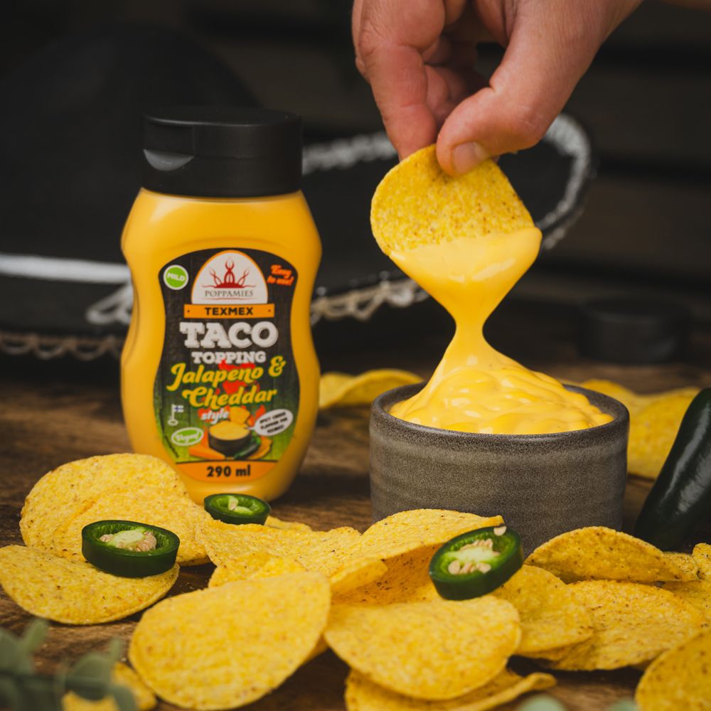 Poppamies Texmex Taco Topping Jalapeno & Cheddar Style kaste, 290 ml