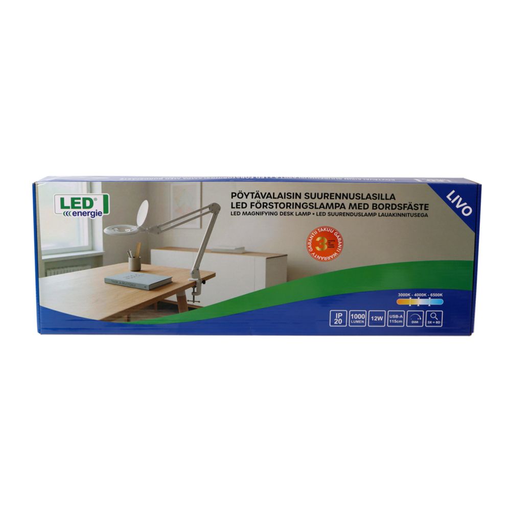 Led Energie LIVO pöytävalaisin suurennuslasilla 12W