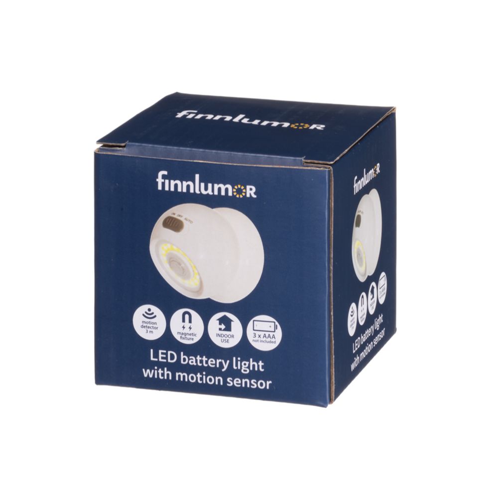 Finnlumor LED-paristovalaisin liiketunnistimella ja magneetilla 3 W 120 lm 3 x AAA valkoinen