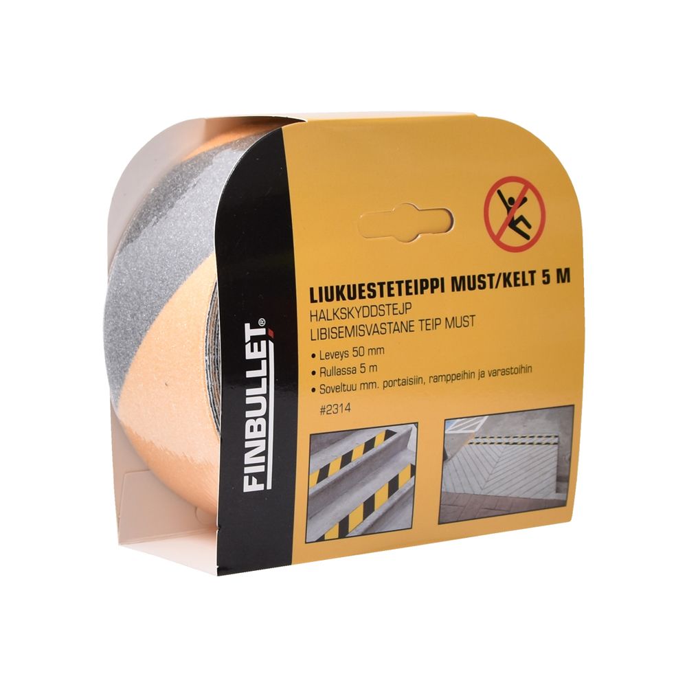 Finbullet liukuesteteippi varoitusvärillä 50 mm 5 m