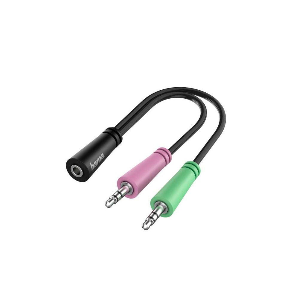 Hama audioadapter, 3,5 mm (4-pin) hona - 2 x 3,5 mm (3-pin) hane, 0,15 m