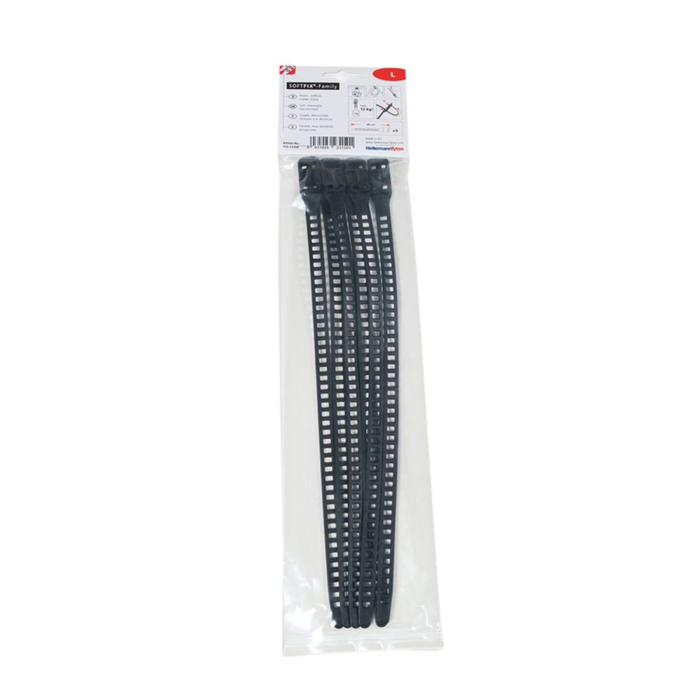 HellermannTyton Softfix L öppningsbart buntband 340 x 11 mm, svart 6 st.