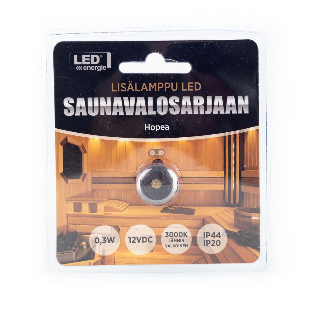LED lisälamppu teflon saunavalosarjaan hopea 5 m liitäntäjohto