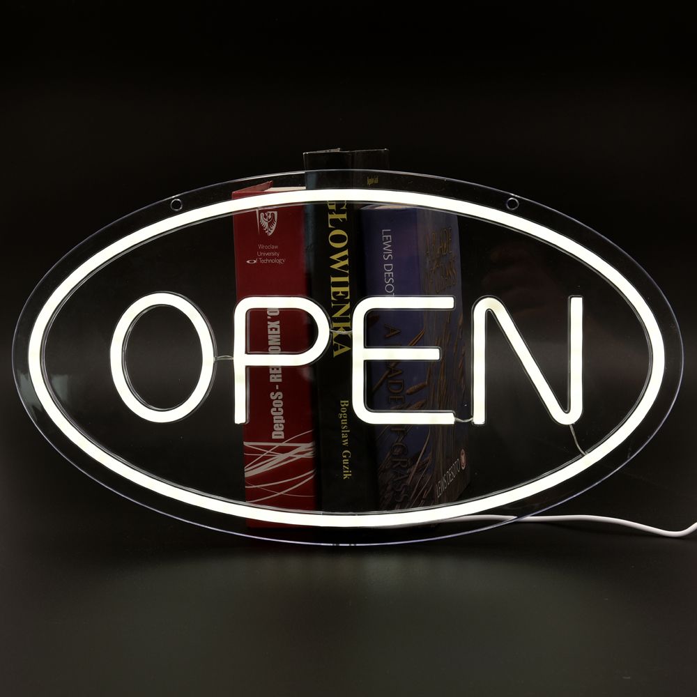 Berg Neonljus "Open" 41,5 x 23 cm vit