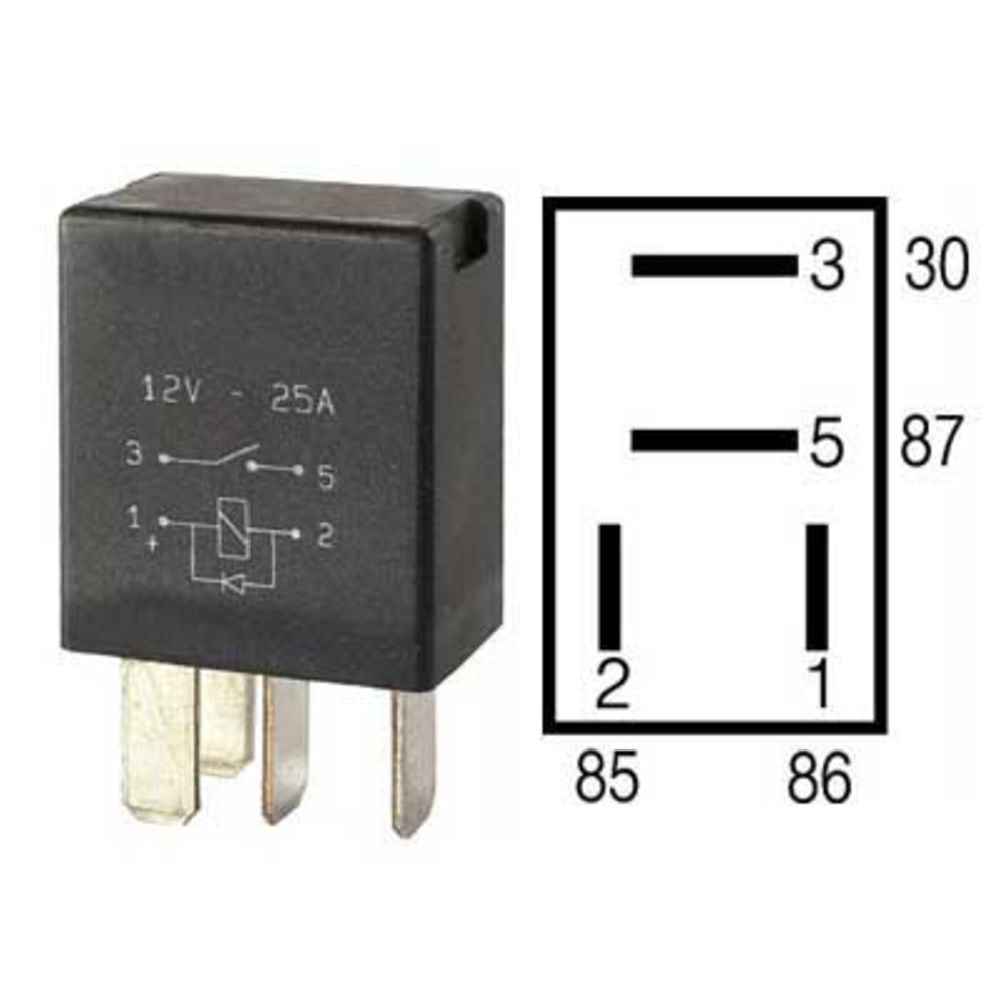 Mikrorelee 12 V/25 A 4 klemmi ja dioodiga