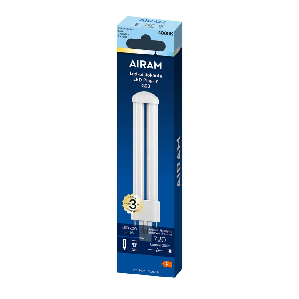 Airam LED pistiklamp, G23, 7,2 W, 4000 K, 720 lm