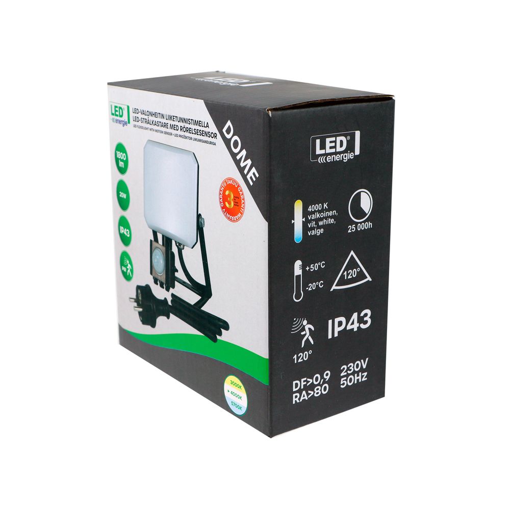 Led Energie DOME valonheitin PIR-liiketunnistimella 20 W 1800 lm 4000 K IP43