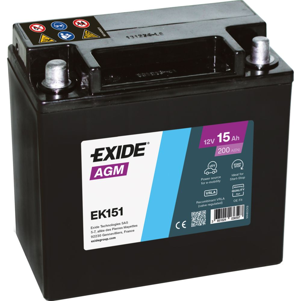 Exide EK151 15Ah/200A akku P150xL90xK145