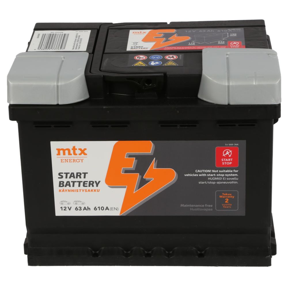 MTX Energy käivitusaku, 63 Ah / 610 A, P 242 x L 175 x K 190, -+