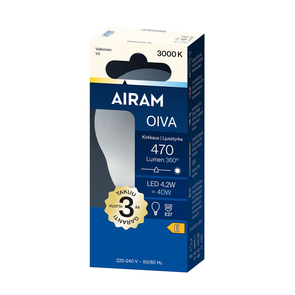 Airam Oiva OP minikupad LED-lampa P45 E27 4,9 W 470lm 3000K
