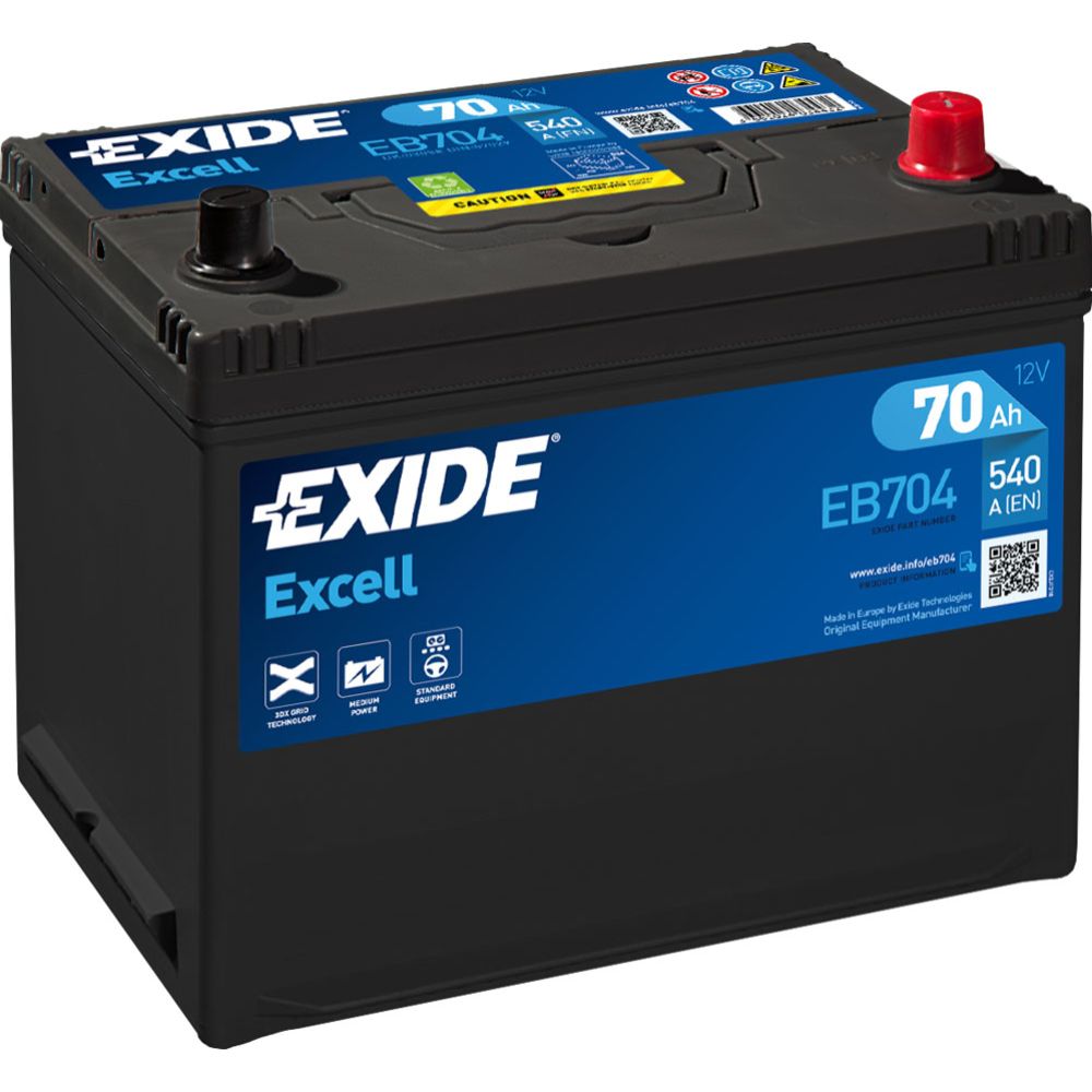 Exide EB704 70 Ah / 540 A akku P270 x L173 x K222 -+