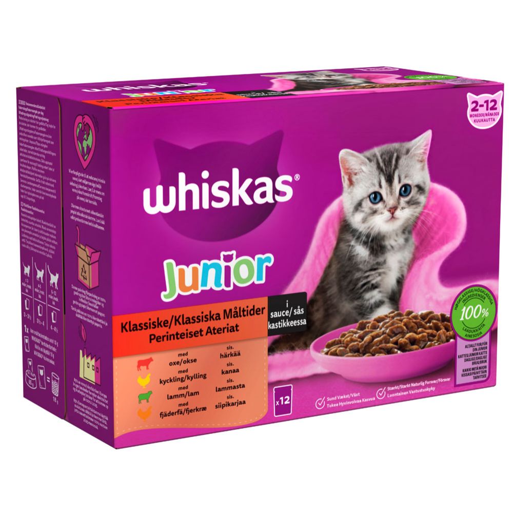Whiskas Junior Perinteinen lajitelma kastikkeessa 12 x 85 g