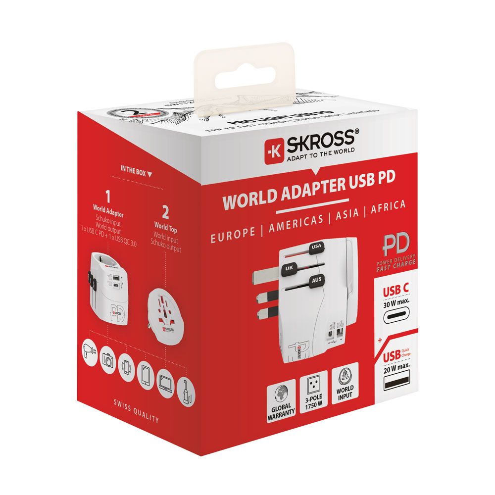 Skross AC30PD PRO Light USB-A+C PD reseadapter Världen