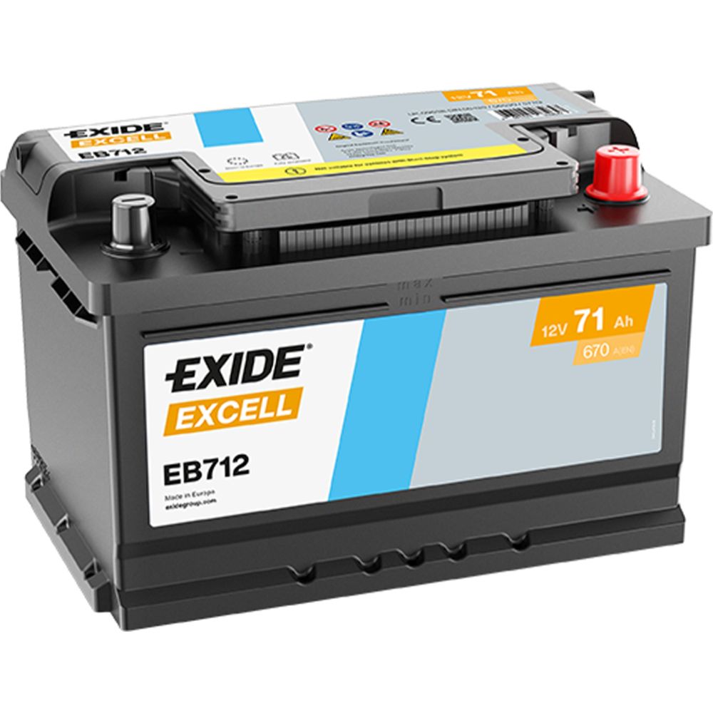 Exide EB712 71 Ah / 670 A aku, P 278 x L 175 x K 175, -+