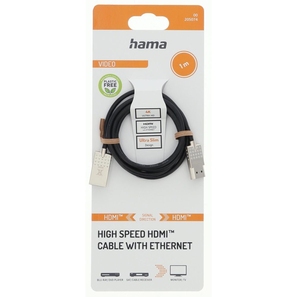 Hama HDMI-kabel, HDMI hane – HDMI hane, "Ultra-slim", 4K, Ethernet, 1,0 m