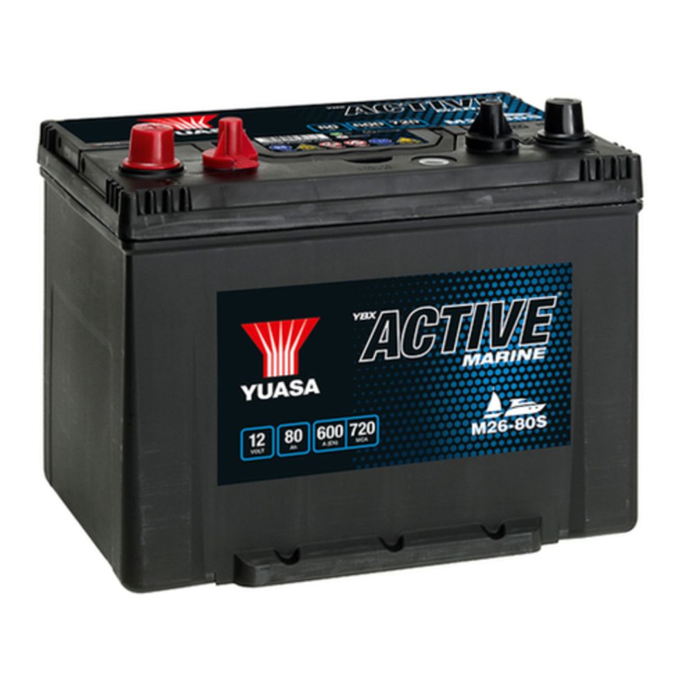 Yuasa M26-80S 12V 80Ah 600A fritidsbatteri L260 x B174 x H225 +-