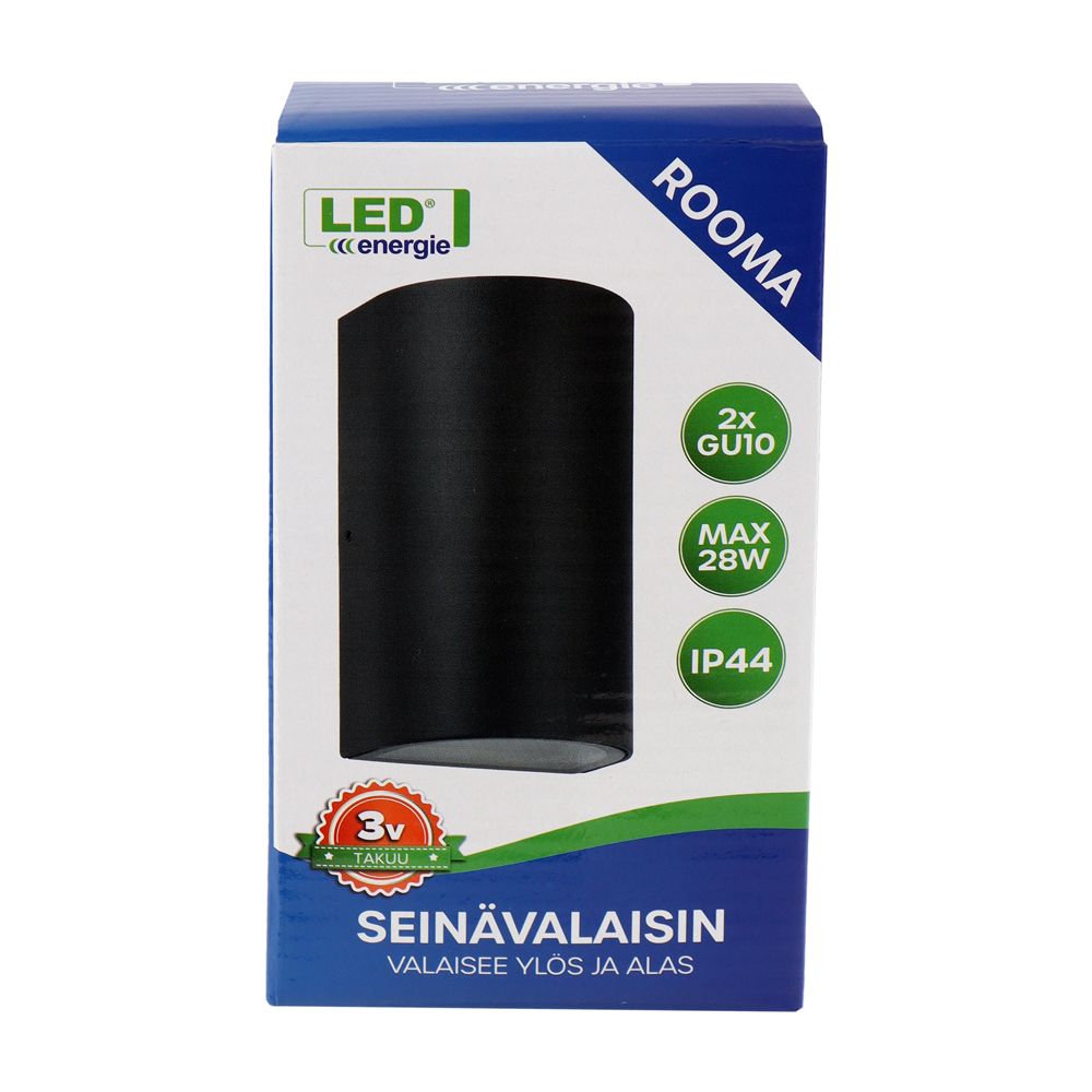 Led Energie Rooma seinävalaisin 2 x GU10 230 V IP44 musta