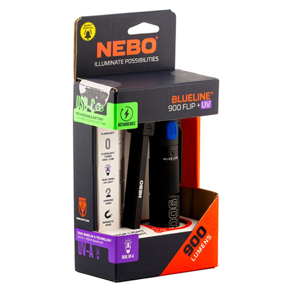 Nebo Blueline 900 Flip Light LED-työvalaisin UV-valolla ladattava 900 lm