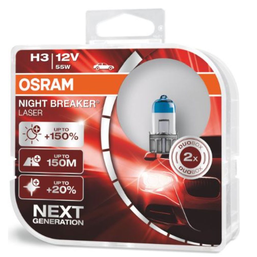 Osram Night Breaker Laser H3-pirnid, 2 tk, +150% 12 V / 55 W