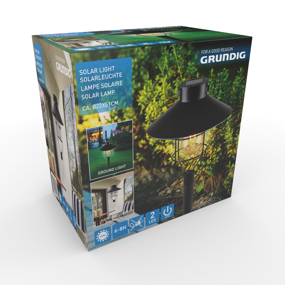 Grundig 2-in-1 solar trädgårdsbelysning svart