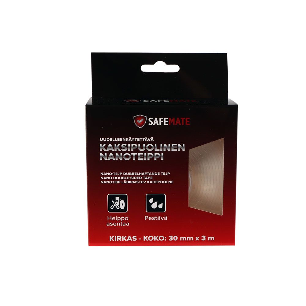 SafeMate kahepoolne nanoteip, läbipaistev, 30 mm x 3 m