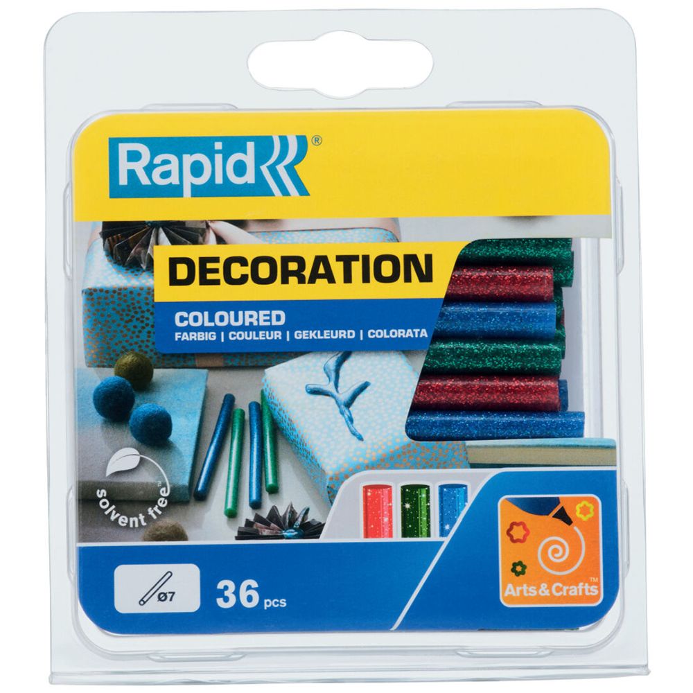 Rapid kuumaliimapuikko sininen / punainen / vihreä glitter Ø7 mm, 95 mm 36 kpl