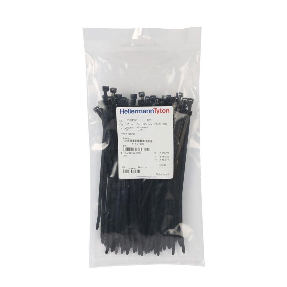 HellermannTyton plastvits, 200 x 4,6, must, 100 tk