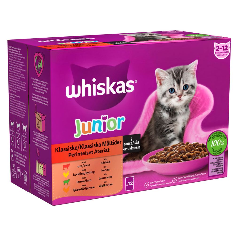 Whiskas Junior Perinteinen lajitelma kastikkeessa 12 x 85 g