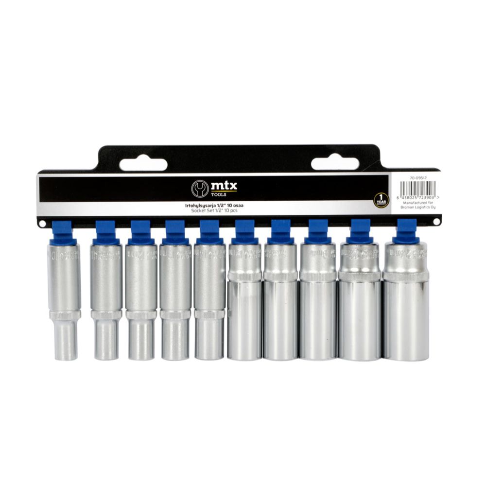 MTX Tools Basic bitshylssats lång 10–24 mm 1/2" 10 delar